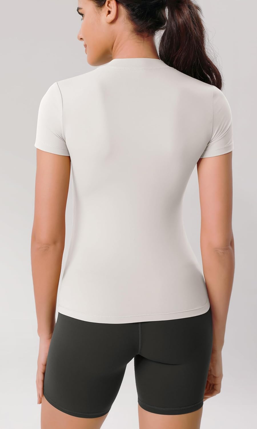 ODODOS Cloud Feeling Short Sleeve Tee for Women Mock Neck Summer Basic TShirts Yoga TopsWhite
