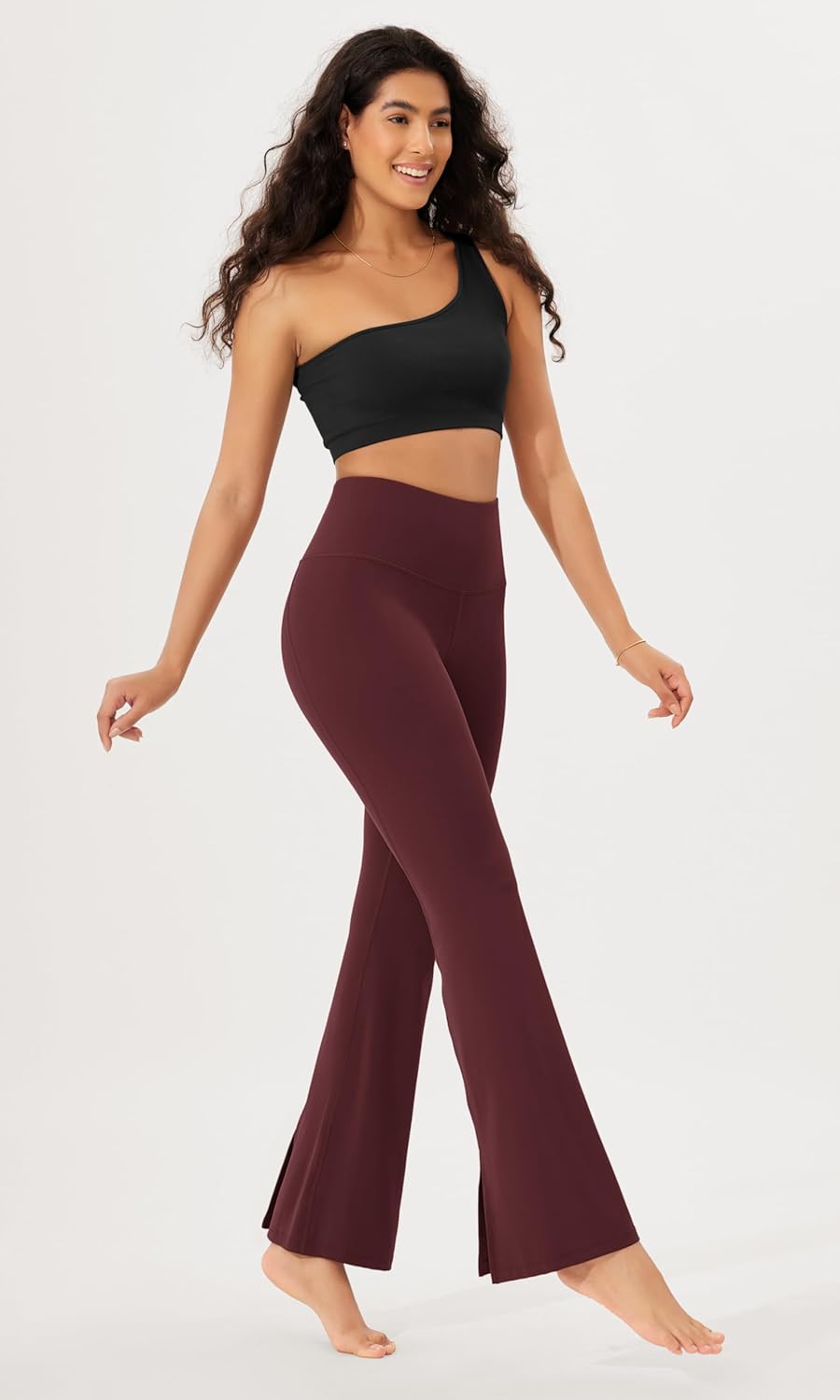 ODODOS Cloud Feeling SplitHem Flared Pants for Women 29quot 31quot High Waisted Lounge Bootcut Yoga PantsBurgundy