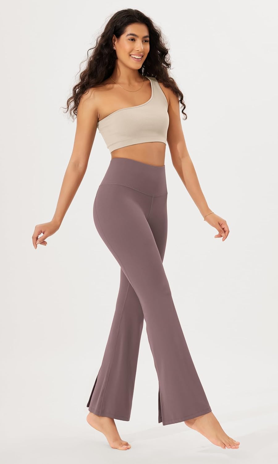 ODODOS Cloud Feeling SplitHem Flared Pants for Women 29quot 31quot High Waisted Lounge Bootcut Yoga PantsPurple Taupe