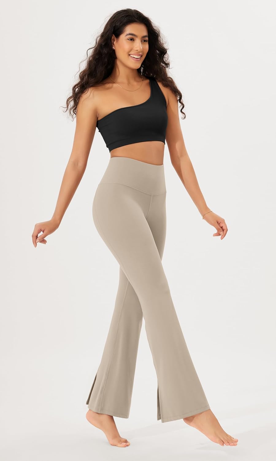 ODODOS Cloud Feeling SplitHem Flared Pants for Women 29quot 31quot High Waisted Lounge Bootcut Yoga PantsShaker Beige