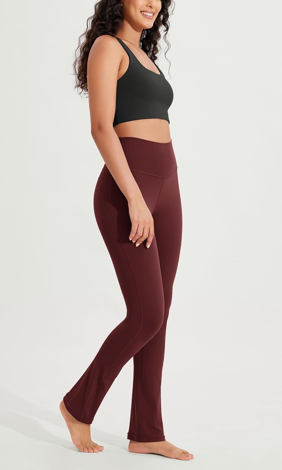 ODODOS Cloud Feeling Straight Leg Pants with Back Pocket for Women High Waist Casual Lounge Yoga Pants 28quot  30quot InseamBurgundy