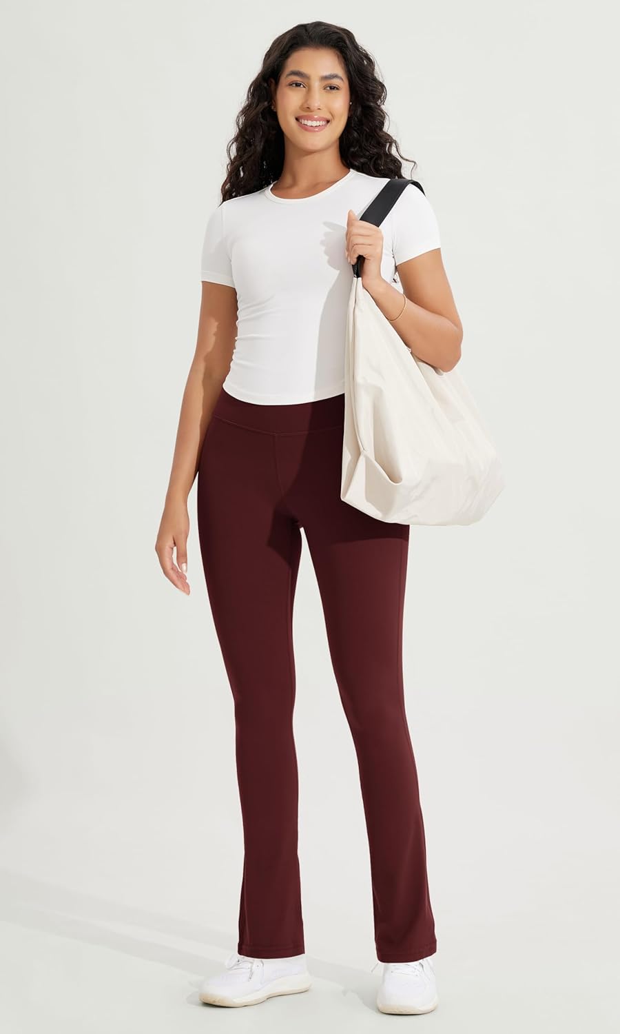 ODODOS Cloud Feeling Straight Leg Pants with Back Pocket for Women High Waist Casual Lounge Yoga Pants 28quot  30quot InseamBurgundy