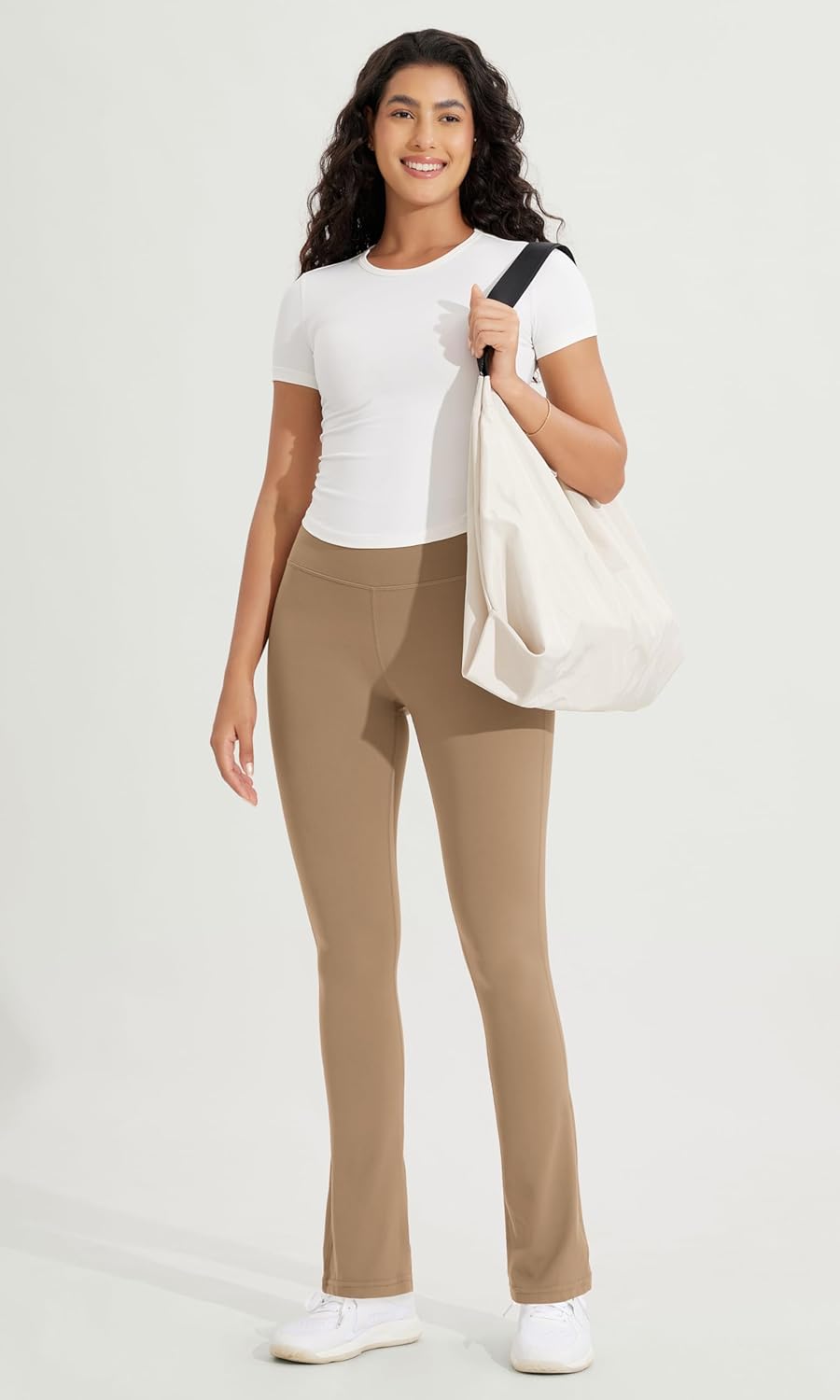 ODODOS Cloud Feeling Straight Leg Pants with Back Pocket for Women High Waist Casual Lounge Yoga Pants 28quot  30quot InseamLight Brown