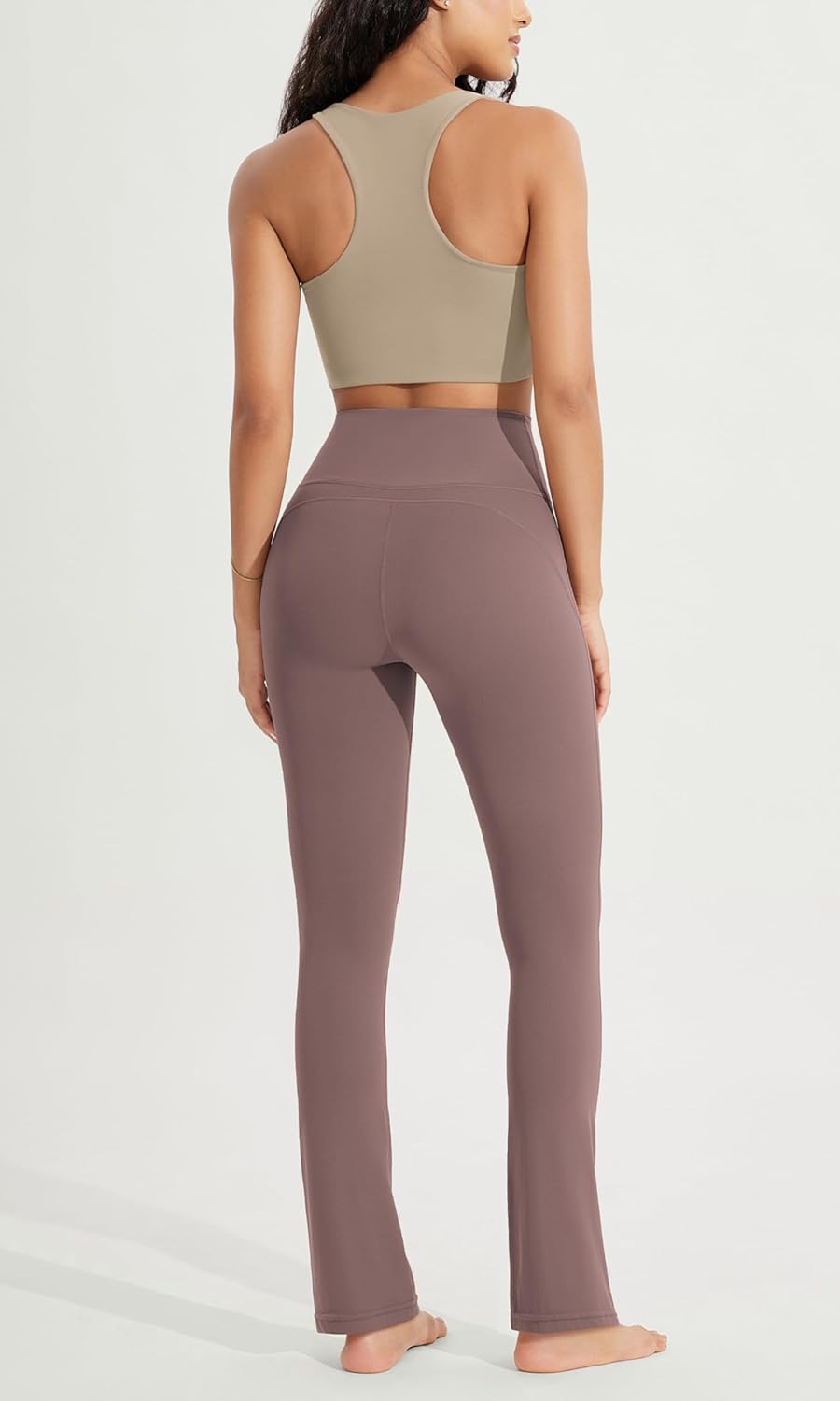ODODOS Cloud Feeling Straight Leg Pants with Back Pocket for Women High Waist Casual Lounge Yoga Pants 28quot  30quot InseamPurple Taupe