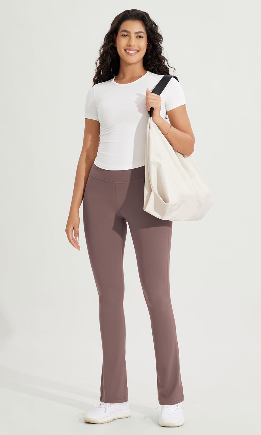 ODODOS Cloud Feeling Straight Leg Pants with Back Pocket for Women High Waist Casual Lounge Yoga Pants 28quot  30quot InseamPurple Taupe