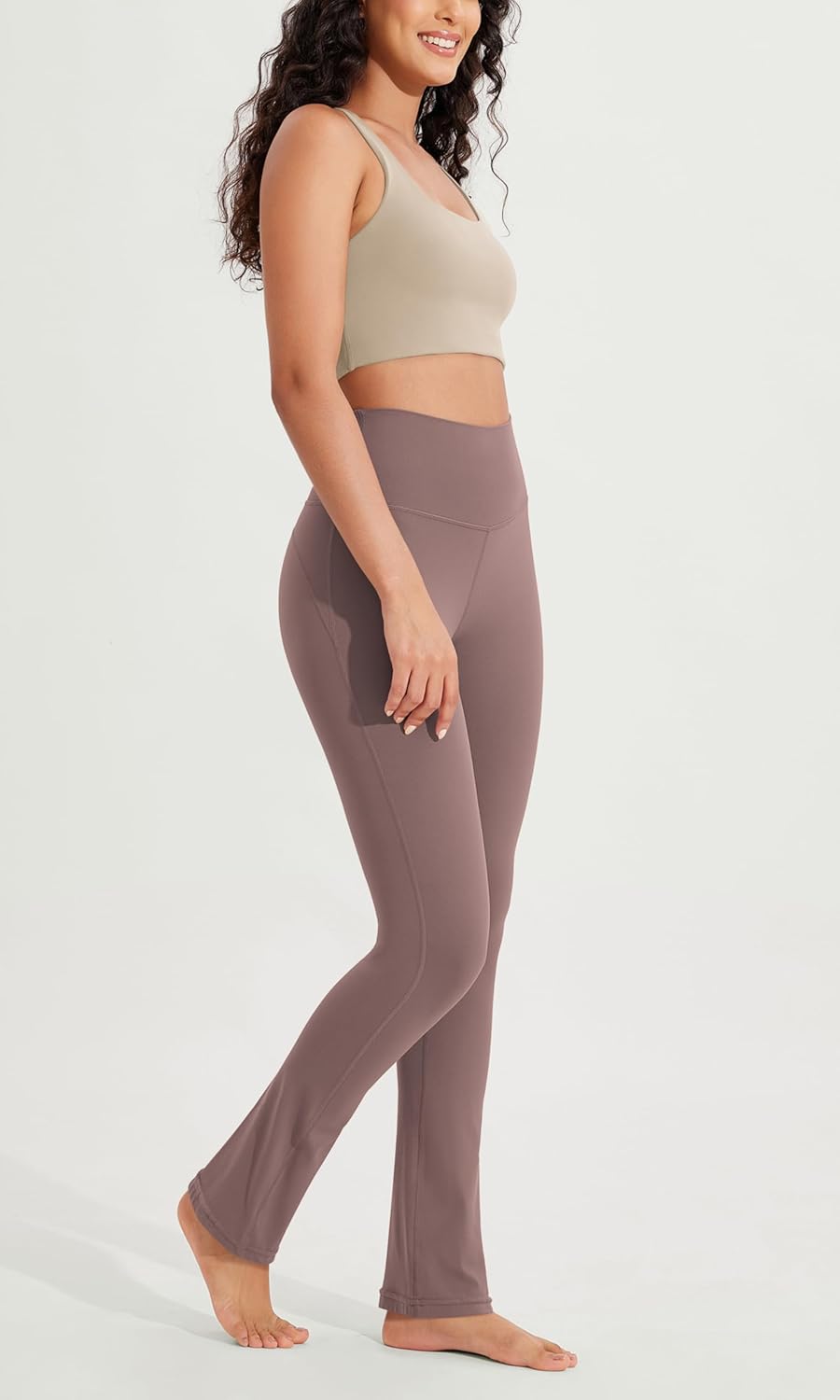 ODODOS Cloud Feeling Straight Leg Pants with Back Pocket for Women High Waist Casual Lounge Yoga Pants 28quot  30quot InseamPurple Taupe