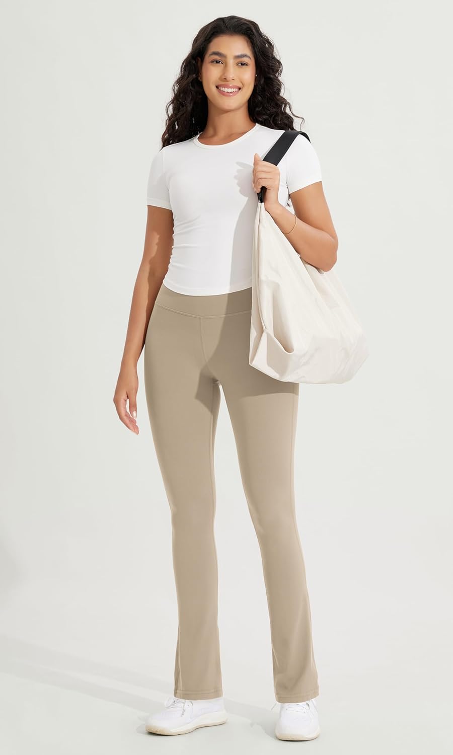 ODODOS Cloud Feeling Straight Leg Pants with Back Pocket for Women High Waist Casual Lounge Yoga Pants 28quot  30quot InseamShaker Beige