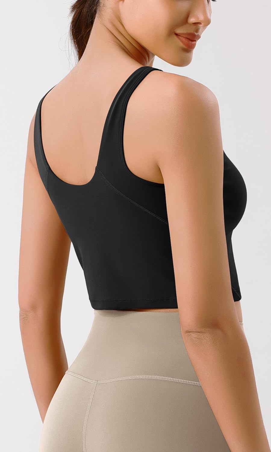 ODODOS Cloud Feeling Tank Bra for Women U Back Wirefree Longline Sports Bra Yoga Crop TopBlack