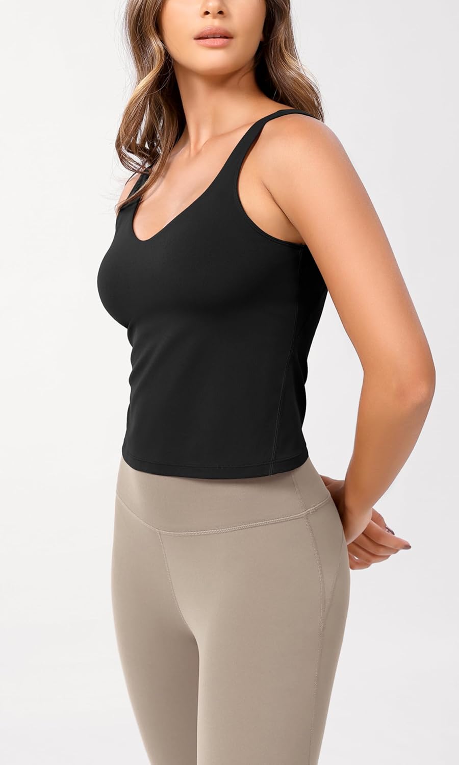 ODODOS Cloud Feeling Tank Bra for Women U Back Wirefree Longline Sports Bra Yoga Crop TopBlack