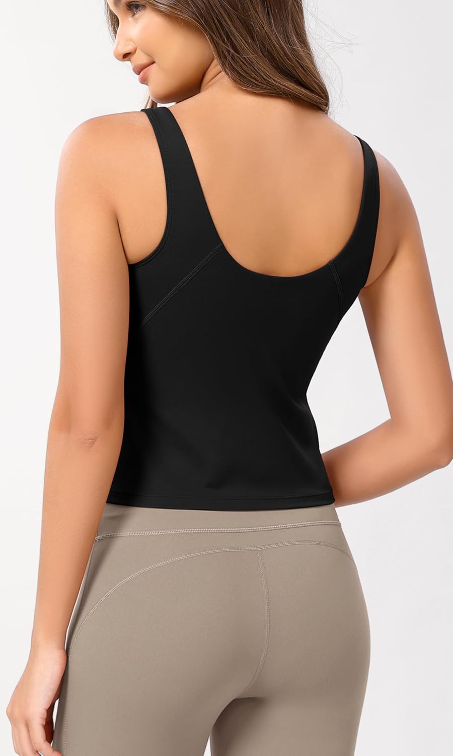 ODODOS Cloud Feeling Tank Bra for Women U Back Wirefree Longline Sports Bra Yoga Crop TopBlack