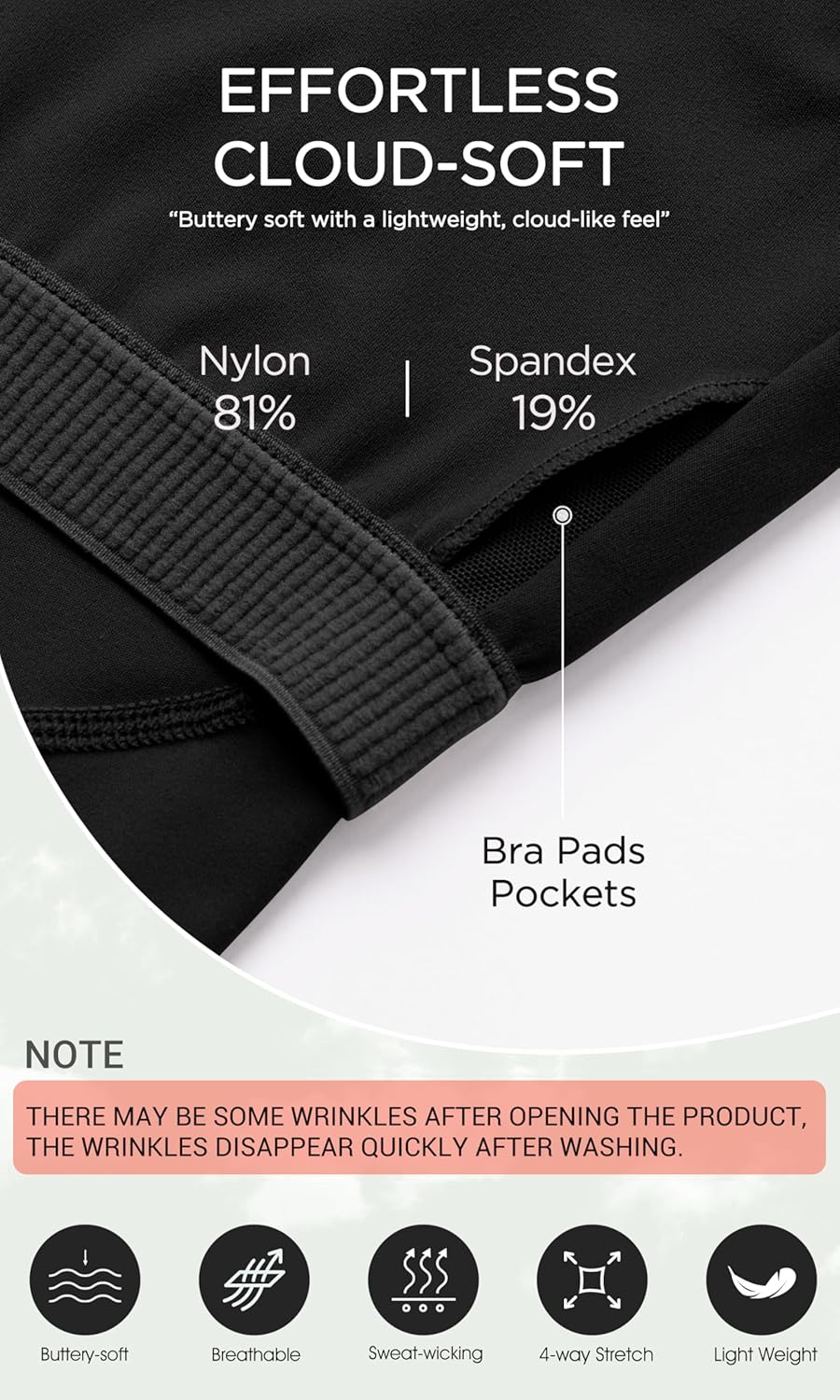 ODODOS Cloud Feeling Tank Bra for Women U Back Wirefree Longline Sports Bra Yoga Crop TopBlack