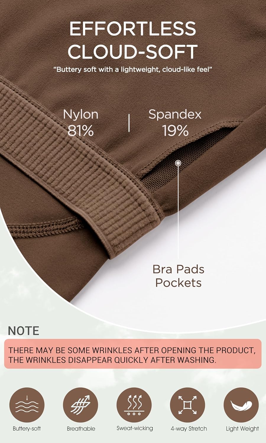 ODODOS Cloud Feeling Tank Bra for Women U Back Wirefree Longline Sports Bra Yoga Crop TopBrunette