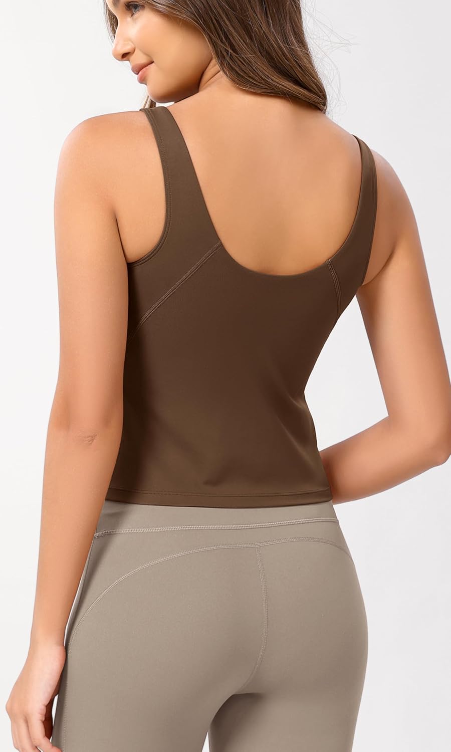 ODODOS Cloud Feeling Tank Bra for Women U Back Wirefree Longline Sports Bra Yoga Crop TopBrunette