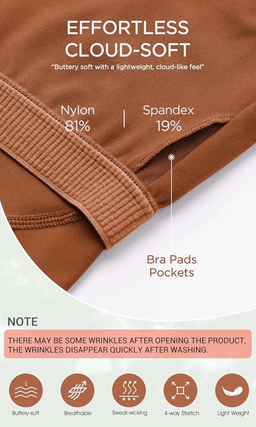 ODODOS Cloud Feeling Tank Bra for Women U Back Wirefree Longline Sports Bra Yoga Crop TopCaramel