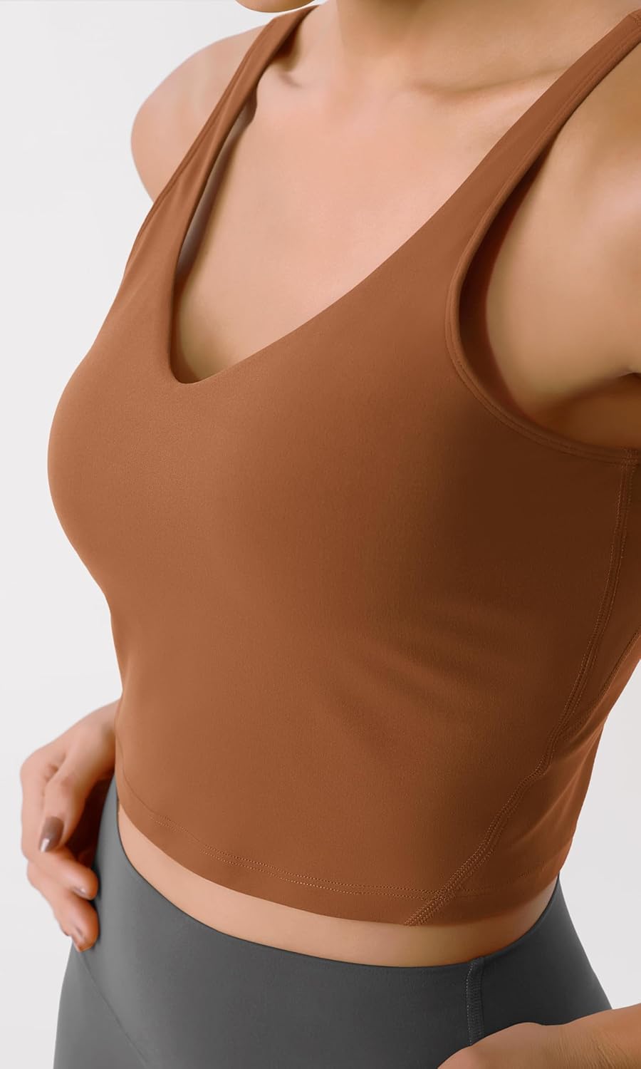 ODODOS Cloud Feeling Tank Bra for Women U Back Wirefree Longline Sports Bra Yoga Crop TopCaramel