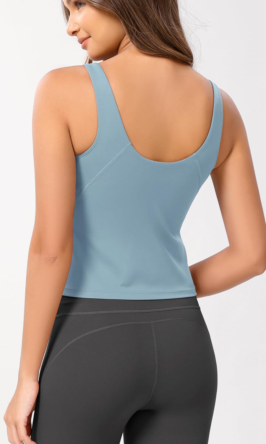 ODODOS Cloud Feeling Tank Bra for Women U Back Wirefree Longline Sports Bra Yoga Crop TopChambray