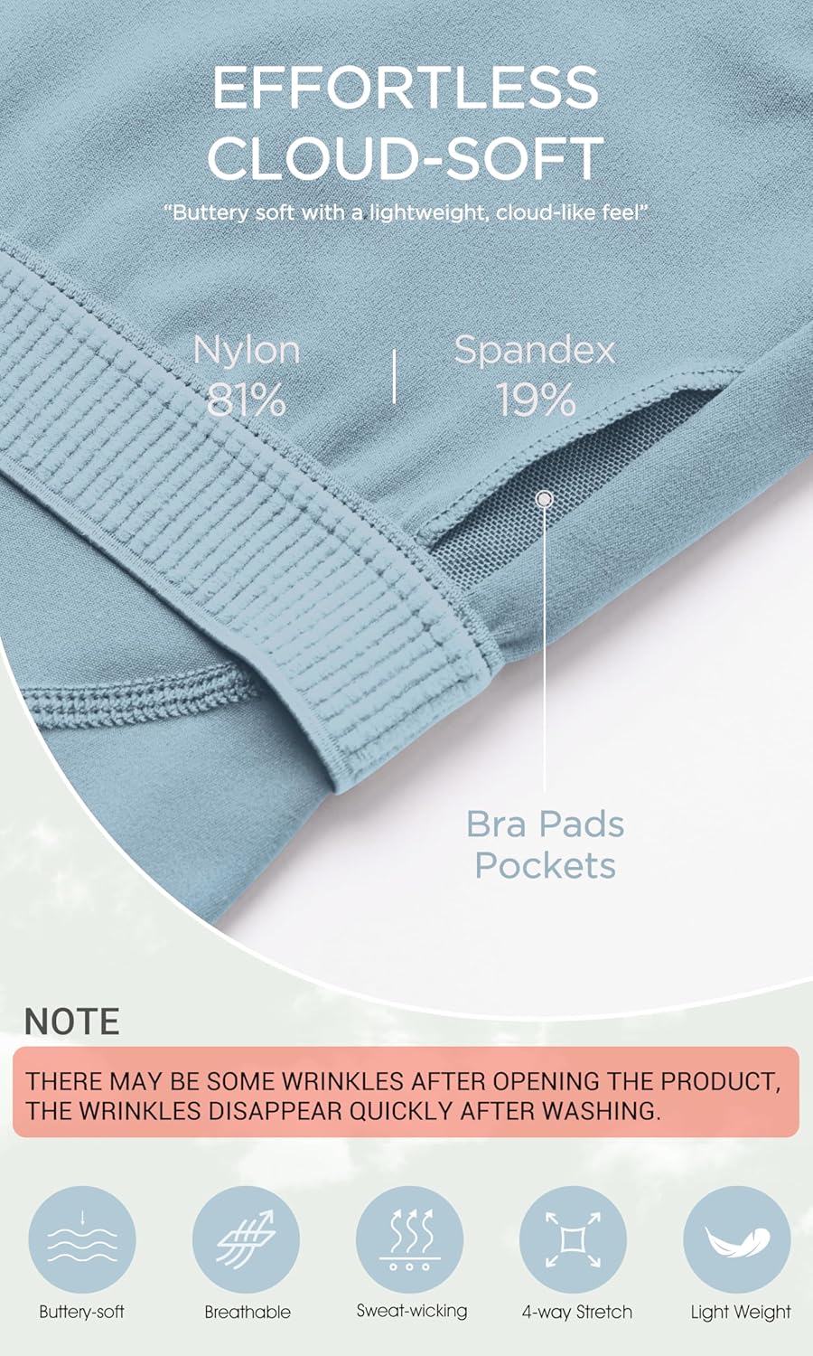 ODODOS Cloud Feeling Tank Bra for Women U Back Wirefree Longline Sports Bra Yoga Crop TopChambray