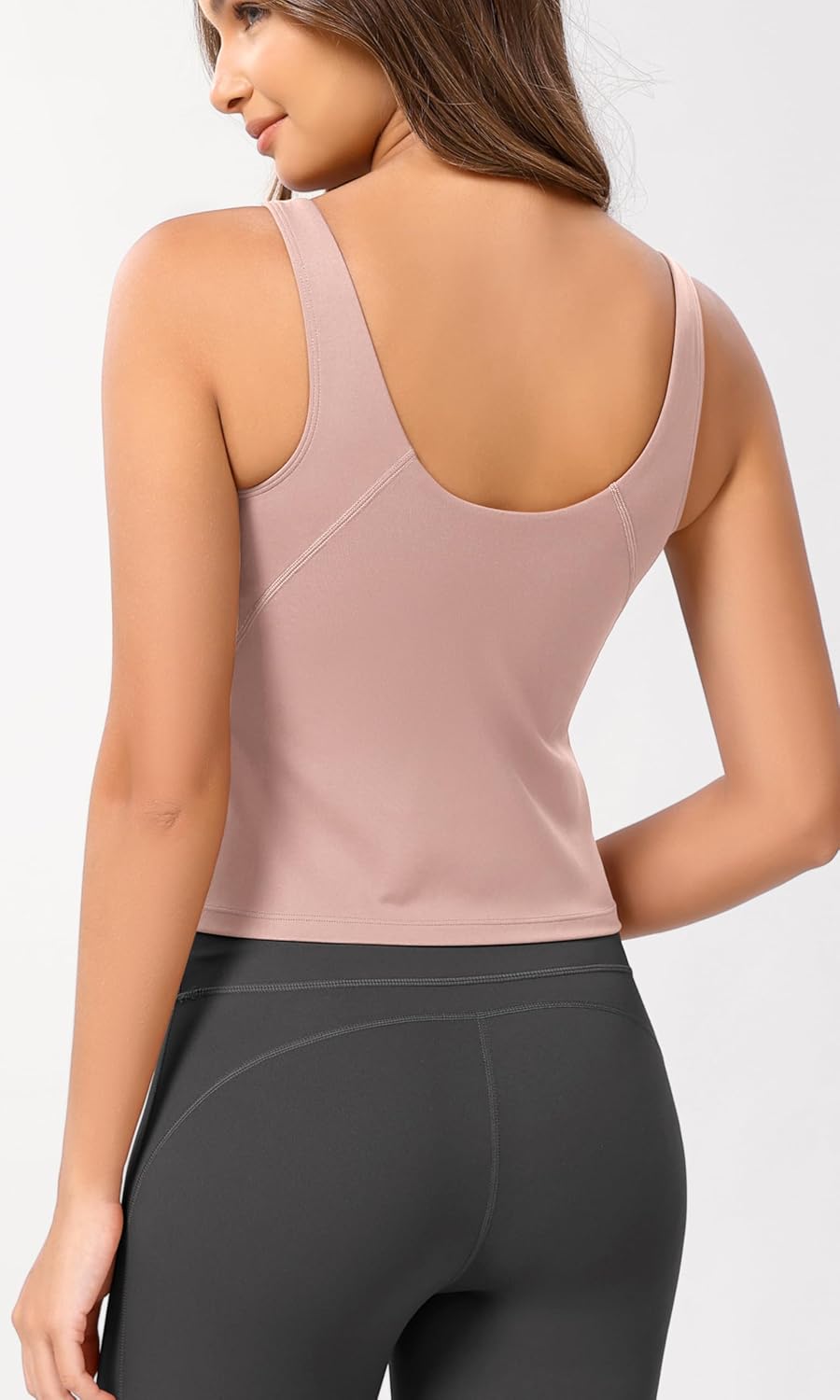 ODODOS Cloud Feeling Tank Bra for Women U Back Wirefree Longline Sports Bra Yoga Crop TopDusty Pink