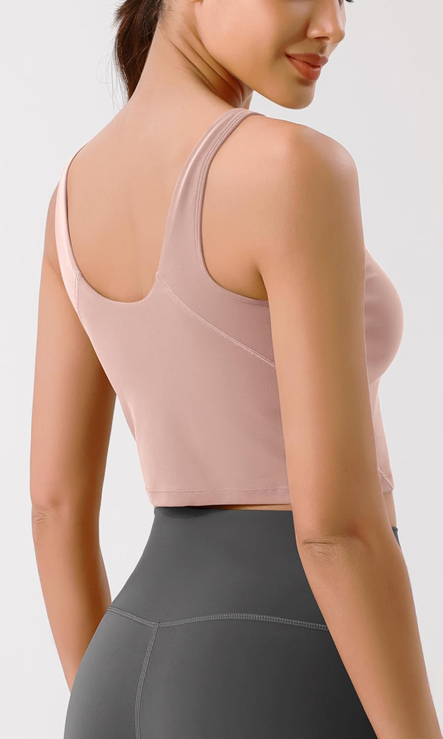 ODODOS Cloud Feeling Tank Bra for Women U Back Wirefree Longline Sports Bra Yoga Crop TopDusty Pink