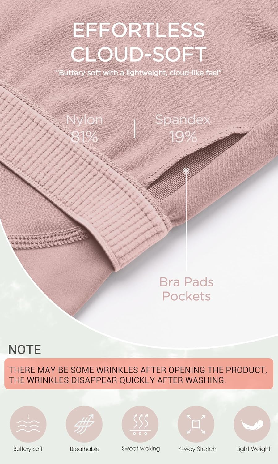 ODODOS Cloud Feeling Tank Bra for Women U Back Wirefree Longline Sports Bra Yoga Crop TopDusty Pink