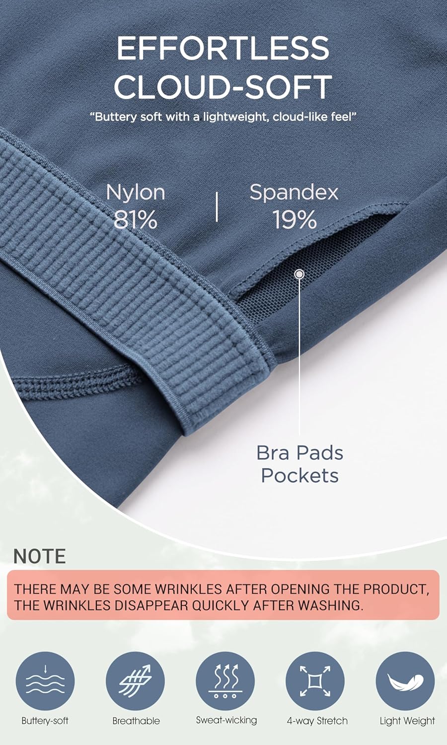 ODODOS Cloud Feeling Tank Bra for Women U Back Wirefree Longline Sports Bra Yoga Crop TopInk Blue