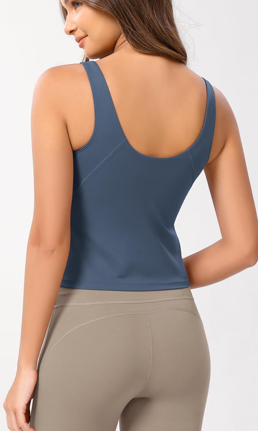 ODODOS Cloud Feeling Tank Bra for Women U Back Wirefree Longline Sports Bra Yoga Crop TopInk Blue