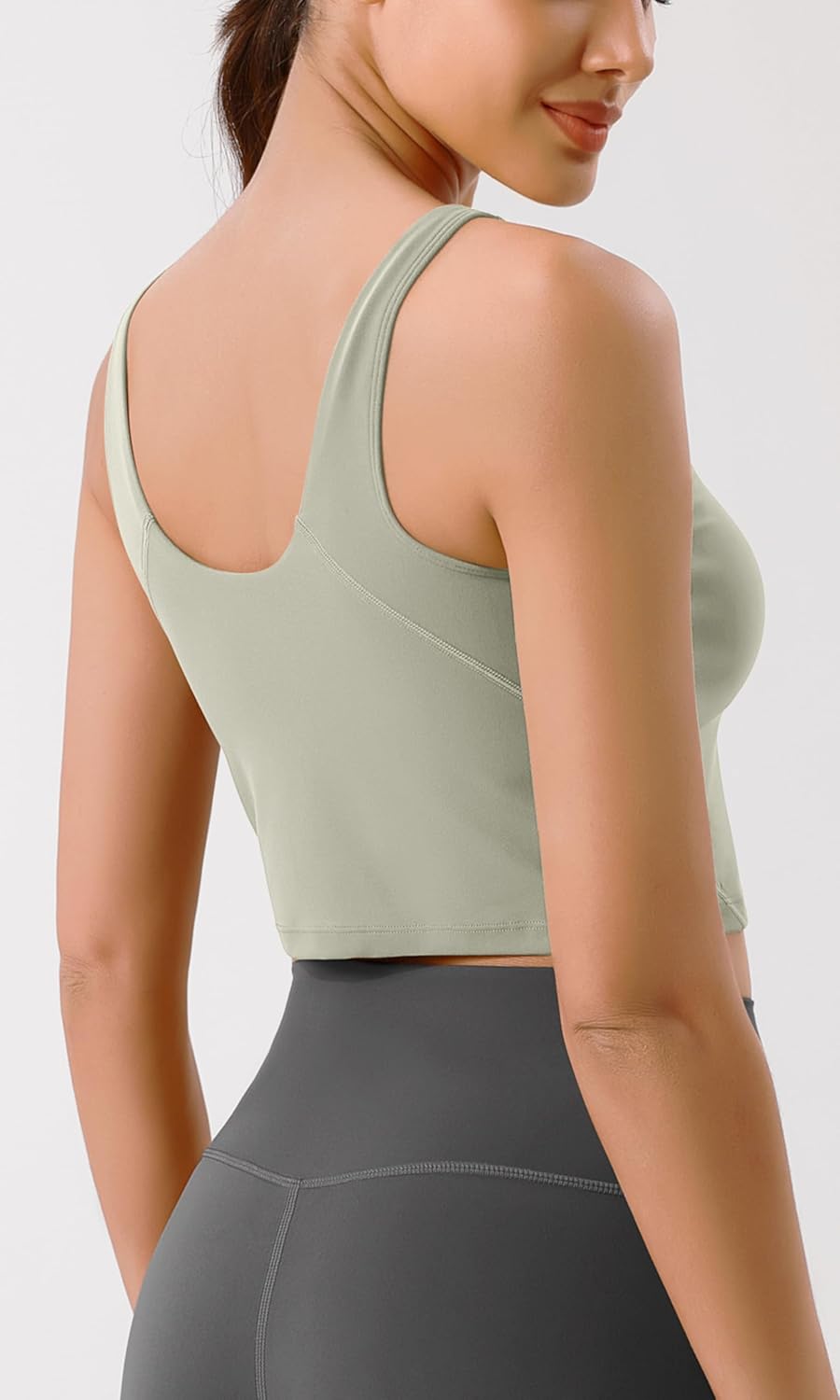 ODODOS Cloud Feeling Tank Bra for Women U Back Wirefree Longline Sports Bra Yoga Crop TopLime Stone