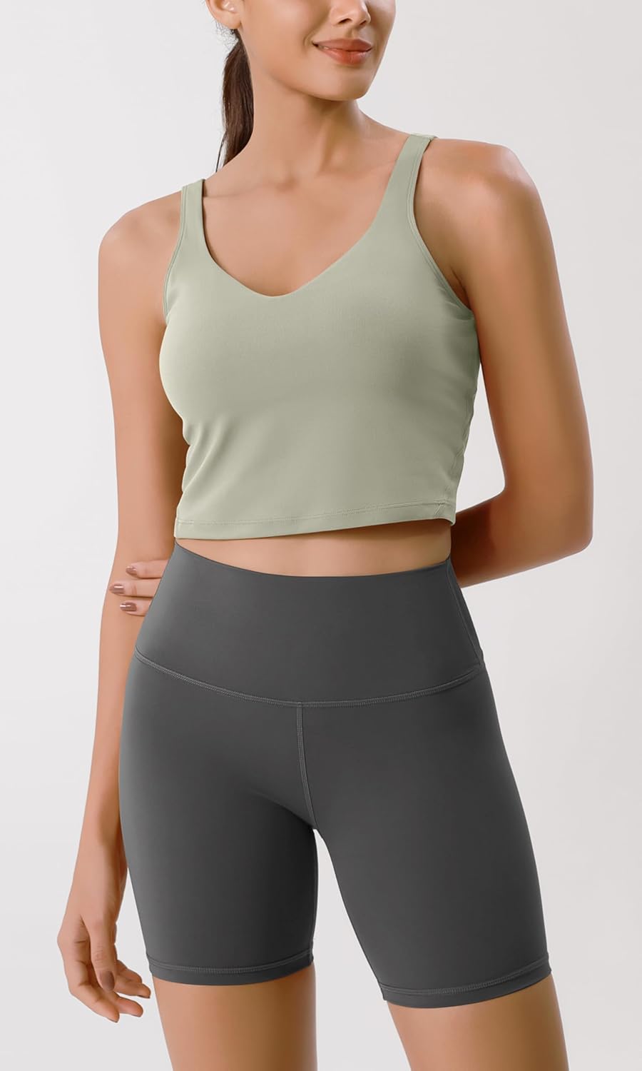 ODODOS Cloud Feeling Tank Bra for Women U Back Wirefree Longline Sports Bra Yoga Crop TopLime Stone