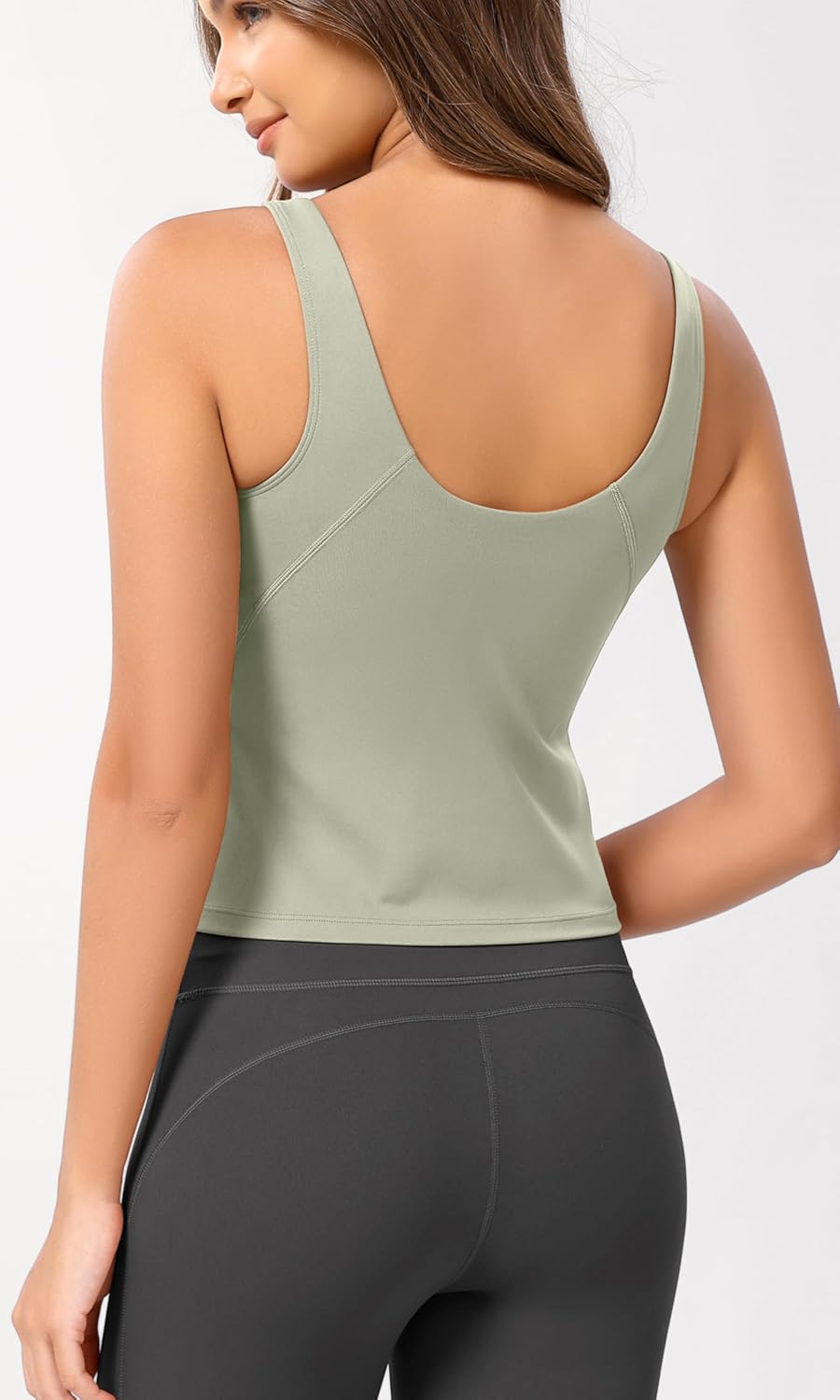 ODODOS Cloud Feeling Tank Bra for Women U Back Wirefree Longline Sports Bra Yoga Crop TopLime Stone