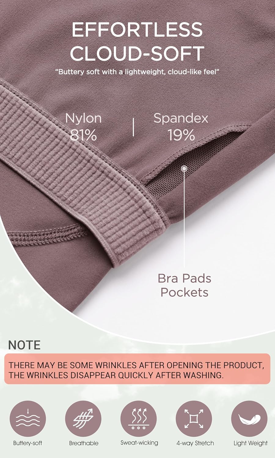 ODODOS Cloud Feeling Tank Bra for Women U Back Wirefree Longline Sports Bra Yoga Crop TopPurple Taupe
