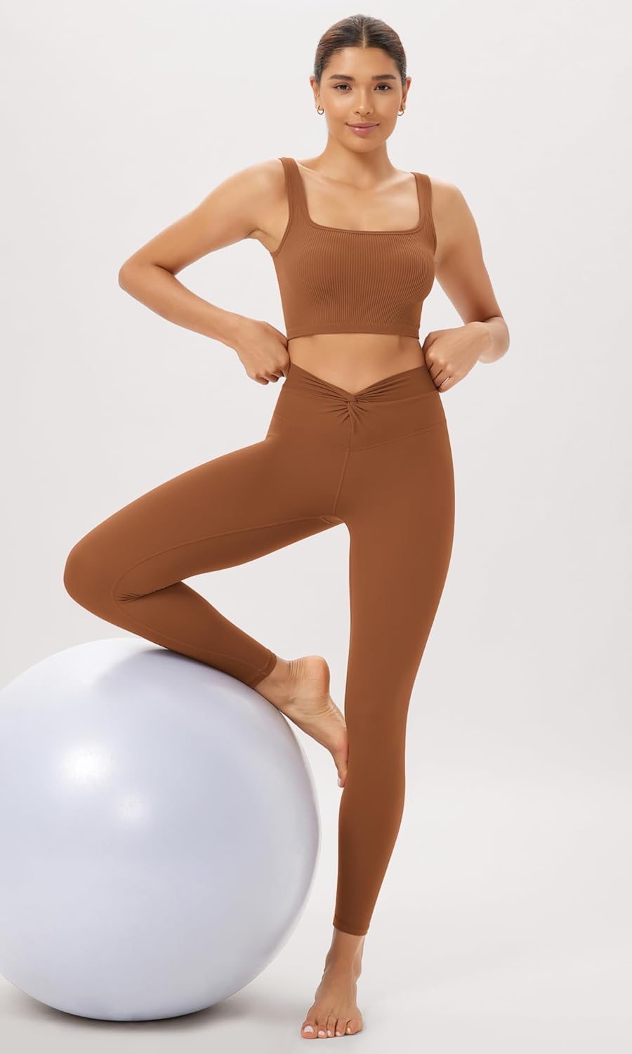 ODODOS Cloud Feeling Twist Yoga Leggings for Women 25quot  28quot High Waist Crossover Yoga PantsCaramel