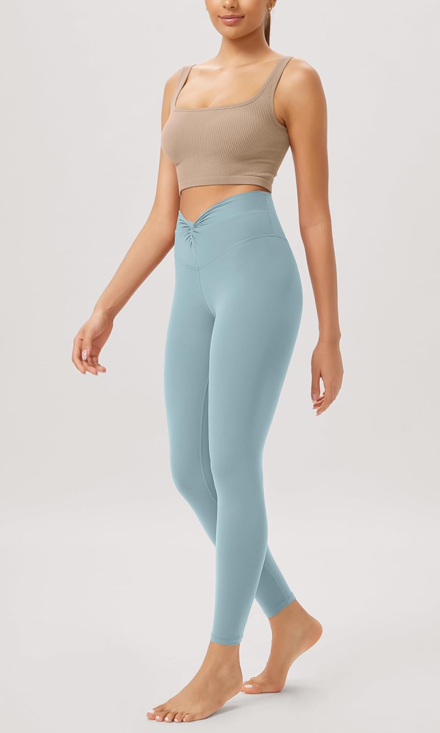 ODODOS Cloud Feeling Twist Yoga Leggings for Women 25quot  28quot High Waist Crossover Yoga PantsChambray