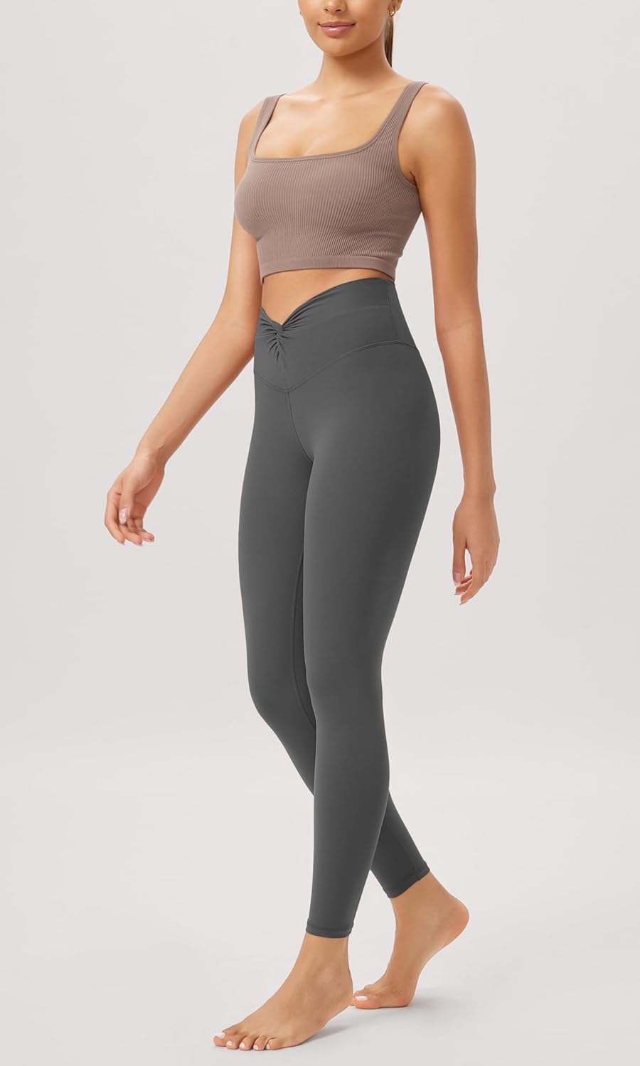 ODODOS Cloud Feeling Twist Yoga Leggings for Women 25quot  28quot High Waist Crossover Yoga PantsCharcoal