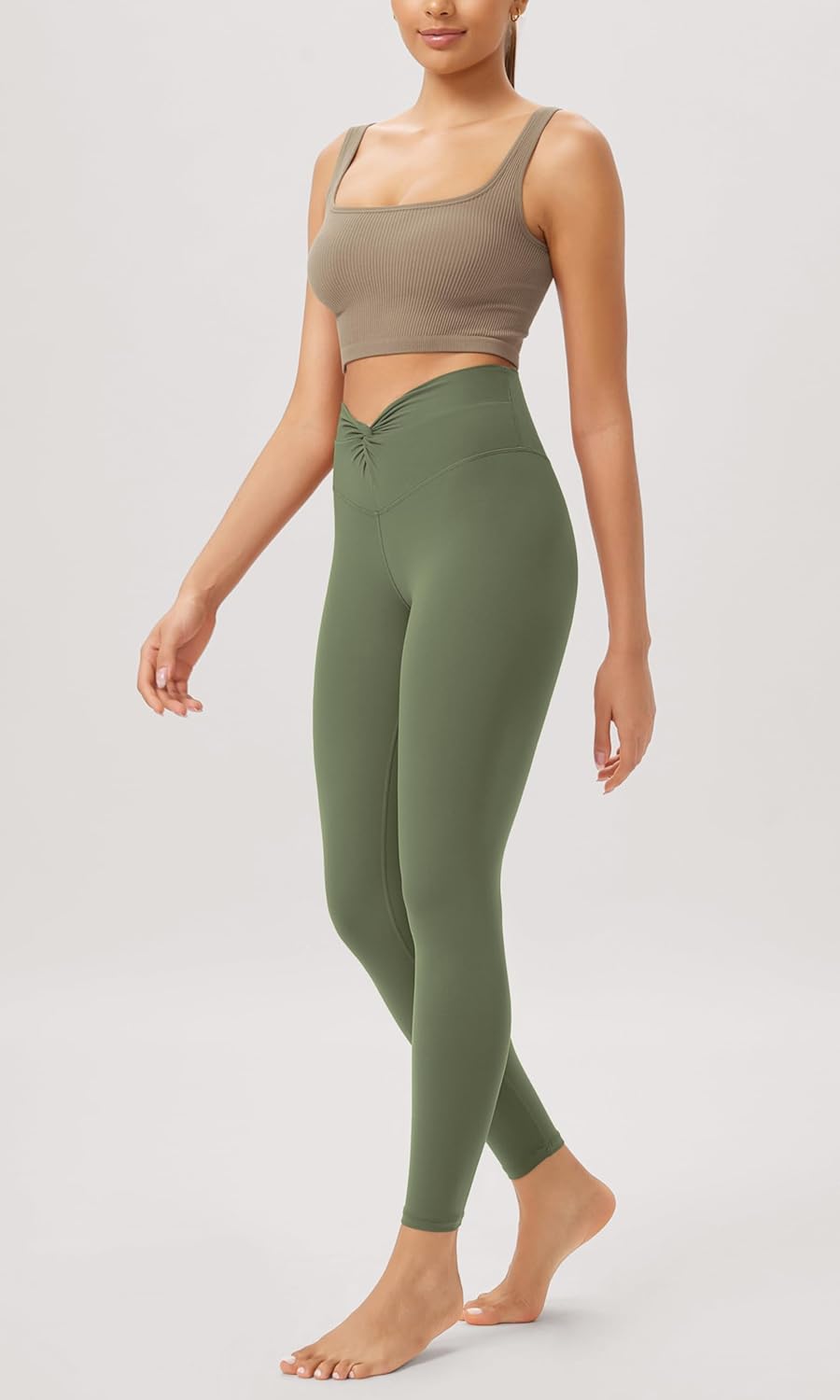 ODODOS Cloud Feeling Twist Yoga Leggings for Women 25quot  28quot High Waist Crossover Yoga PantsDark Olive