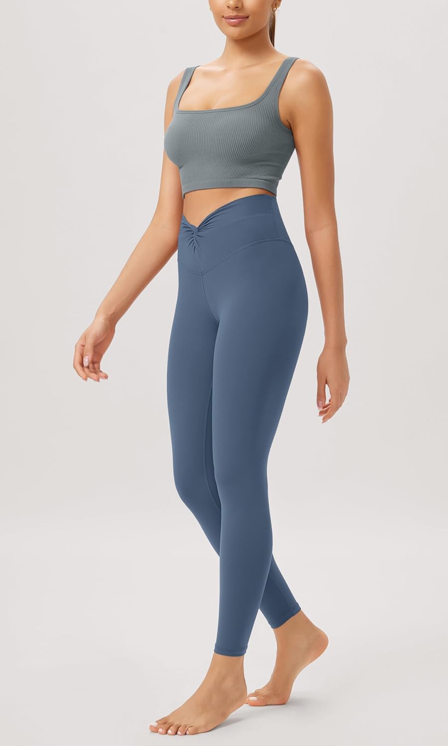 ODODOS Cloud Feeling Twist Yoga Leggings for Women 25quot  28quot High Waist Crossover Yoga PantsInk Blue