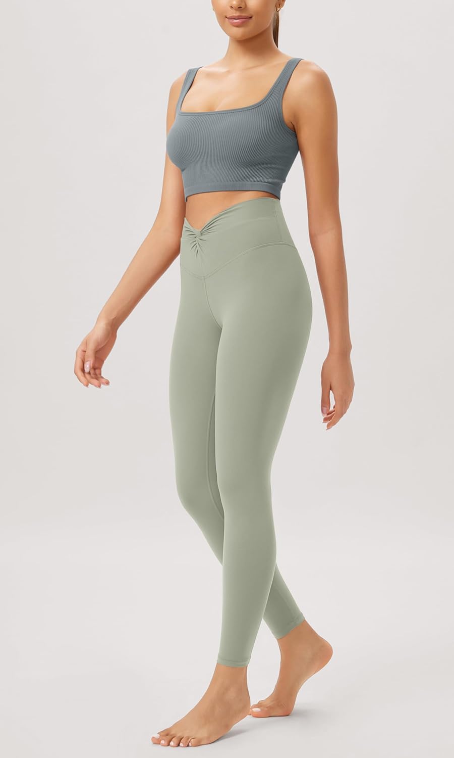 ODODOS Cloud Feeling Twist Yoga Leggings for Women 25quot  28quot High Waist Crossover Yoga PantsLime Stone