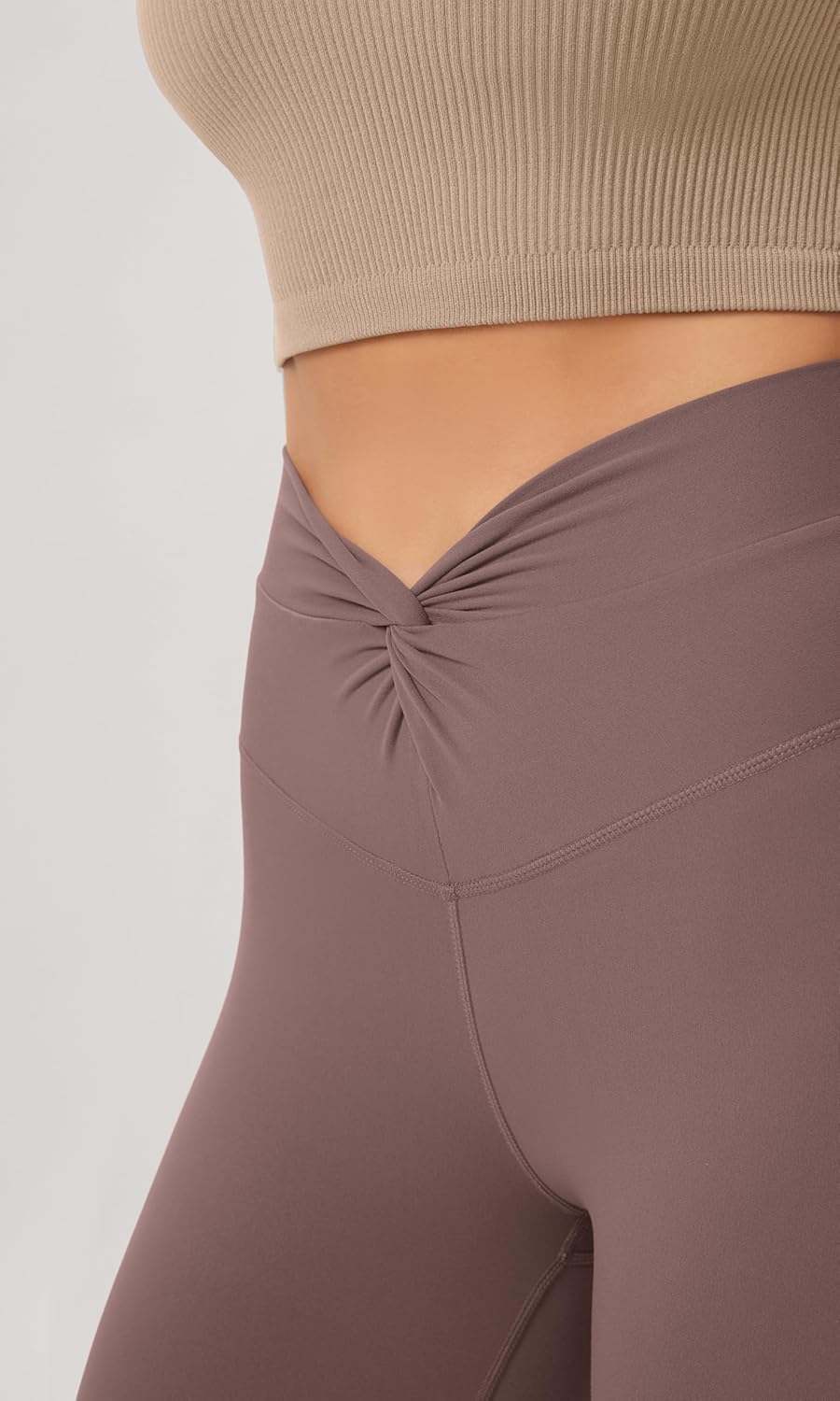 ODODOS Cloud Feeling Twist Yoga Leggings for Women 25quot  28quot High Waist Crossover Yoga PantsPurple Taupe