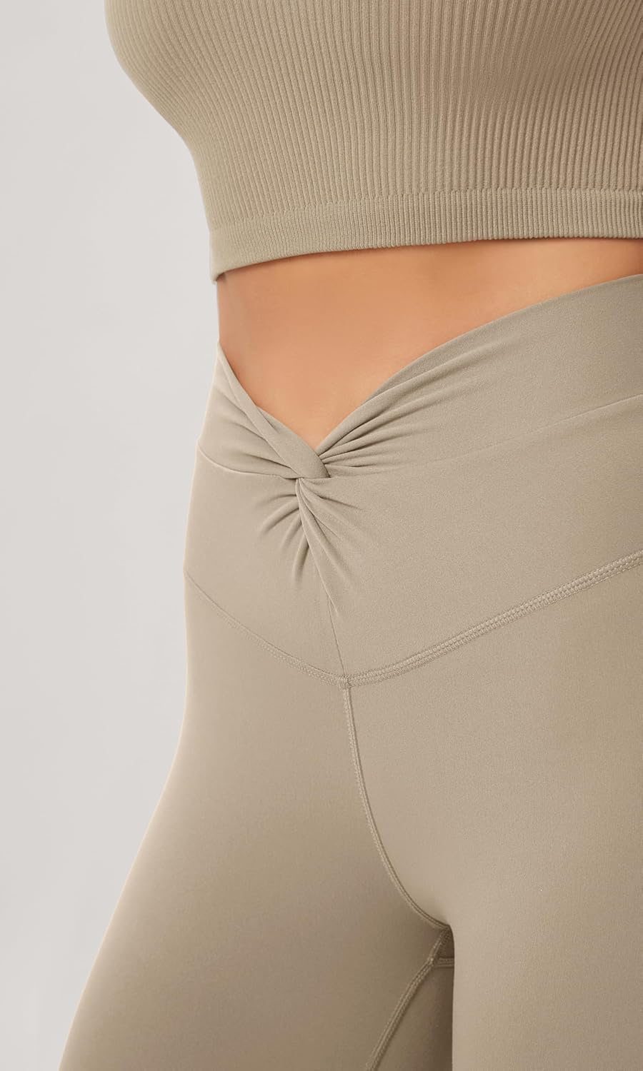 ODODOS Cloud Feeling Twist Yoga Leggings for Women 25quot  28quot High Waist Crossover Yoga PantsShaker Beige