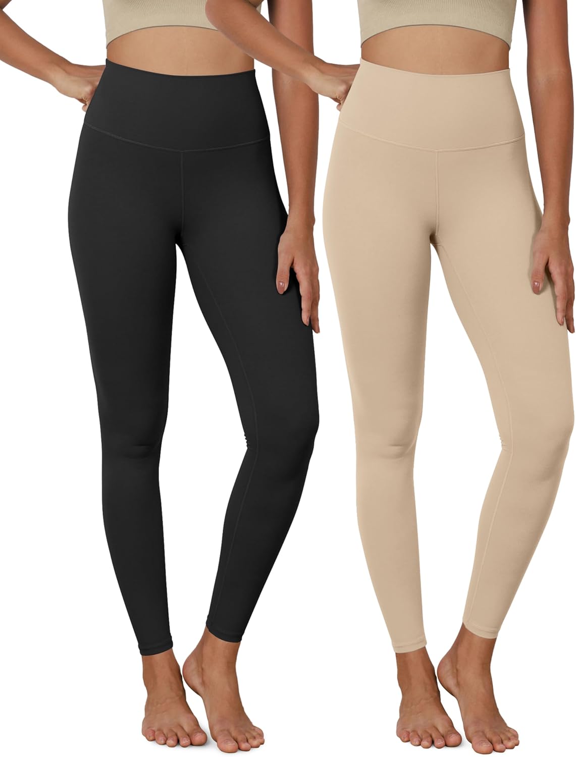ODODOS ODCLOUD 2Pack Buttery Soft Lounge Yoga Leggings for Women 23quot  25quot 28quot High Waist Yoga PantsBlackbeige