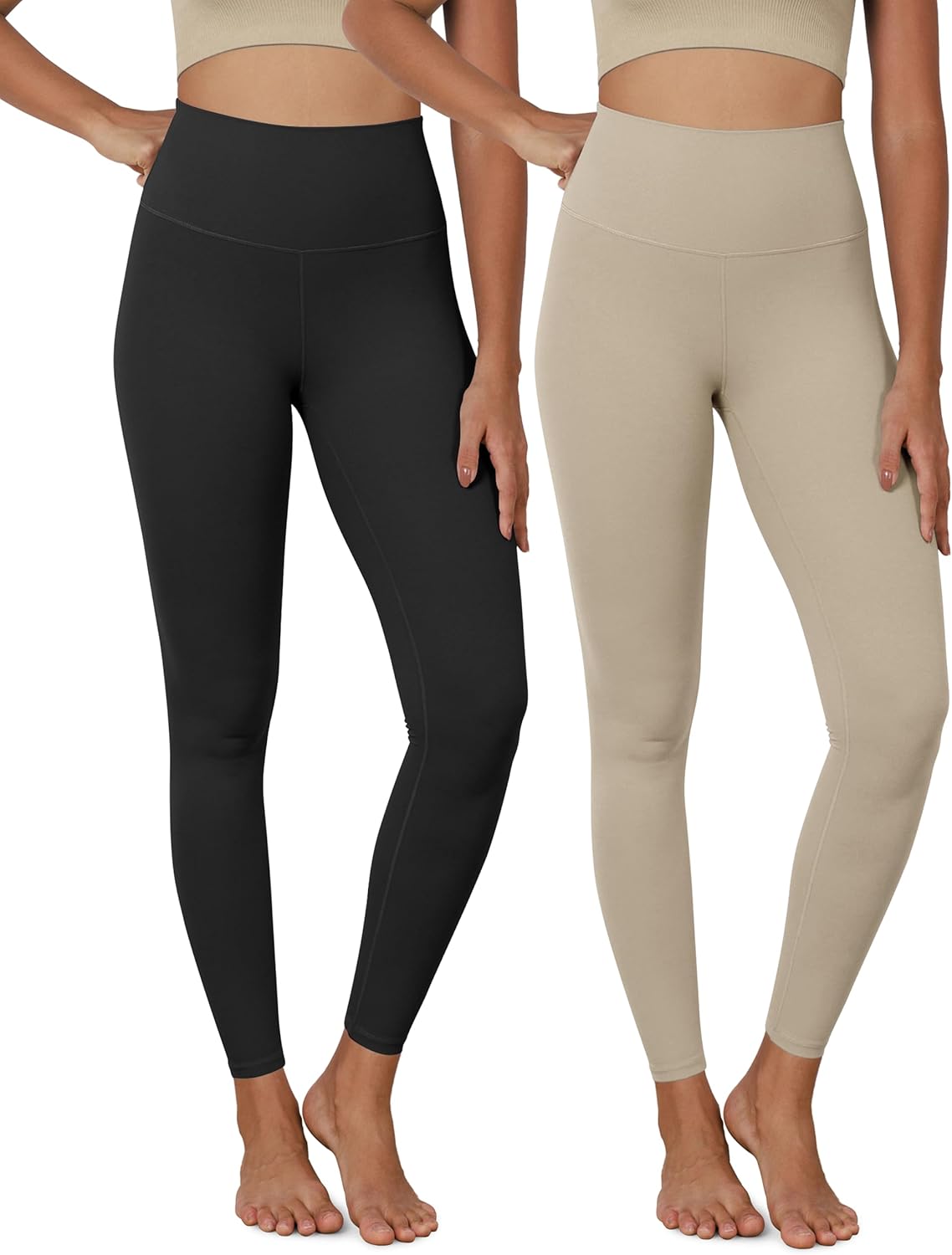 ODODOS ODCLOUD 2Pack Buttery Soft Lounge Yoga Leggings for Women 23quot  25quot 28quot High Waist Yoga PantsBlackshaker Beige