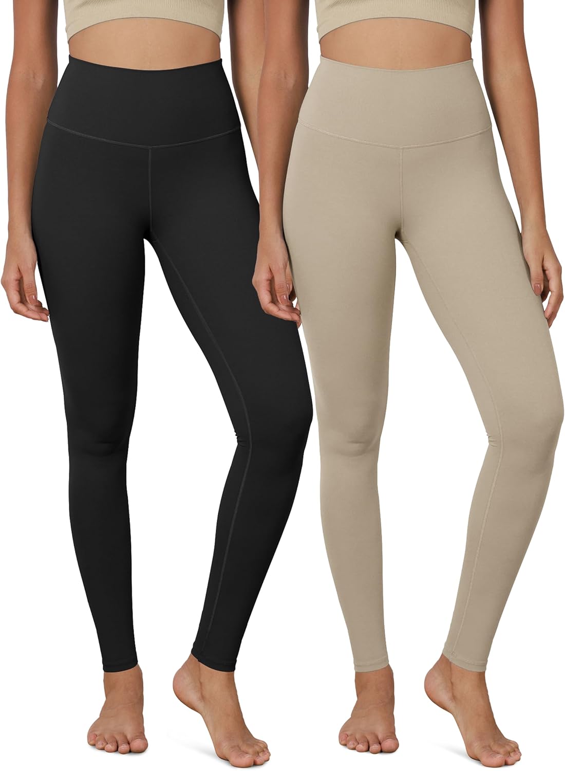 ODODOS ODCLOUD 2Pack Buttery Soft Lounge Yoga Leggings for Women 23quot  25quot 28quot High Waist Yoga PantsBlackshaker Beige
