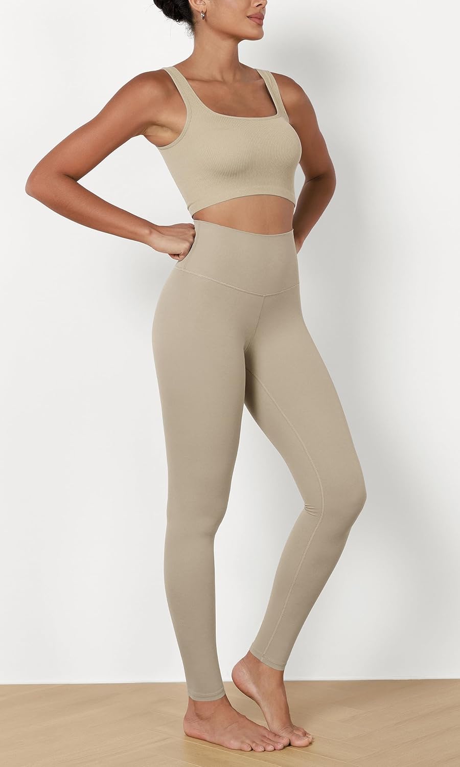 ODODOS ODCLOUD 2Pack Buttery Soft Lounge Yoga Leggings for Women 23quot  25quot 28quot High Waist Yoga PantsBlackshaker Beige