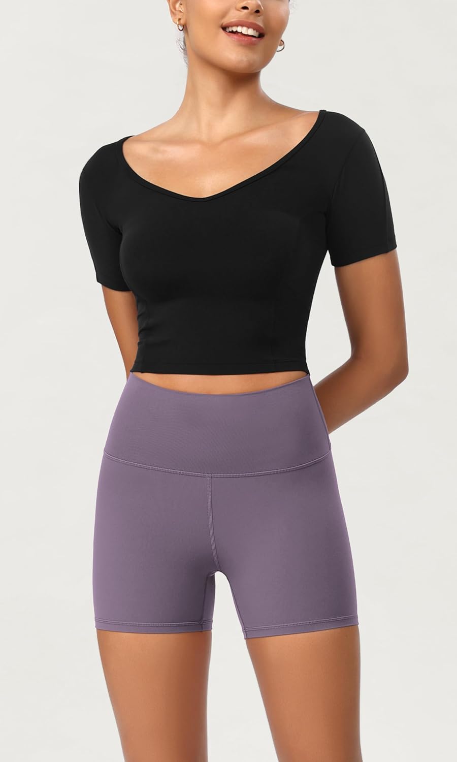 ODODOS ODCLOUD 2Pack Lounge Yoga Shorts for Women 4quot  6quot  8quot 10quot High Waist Buttery Soft Biker ShortsBlackash Violet