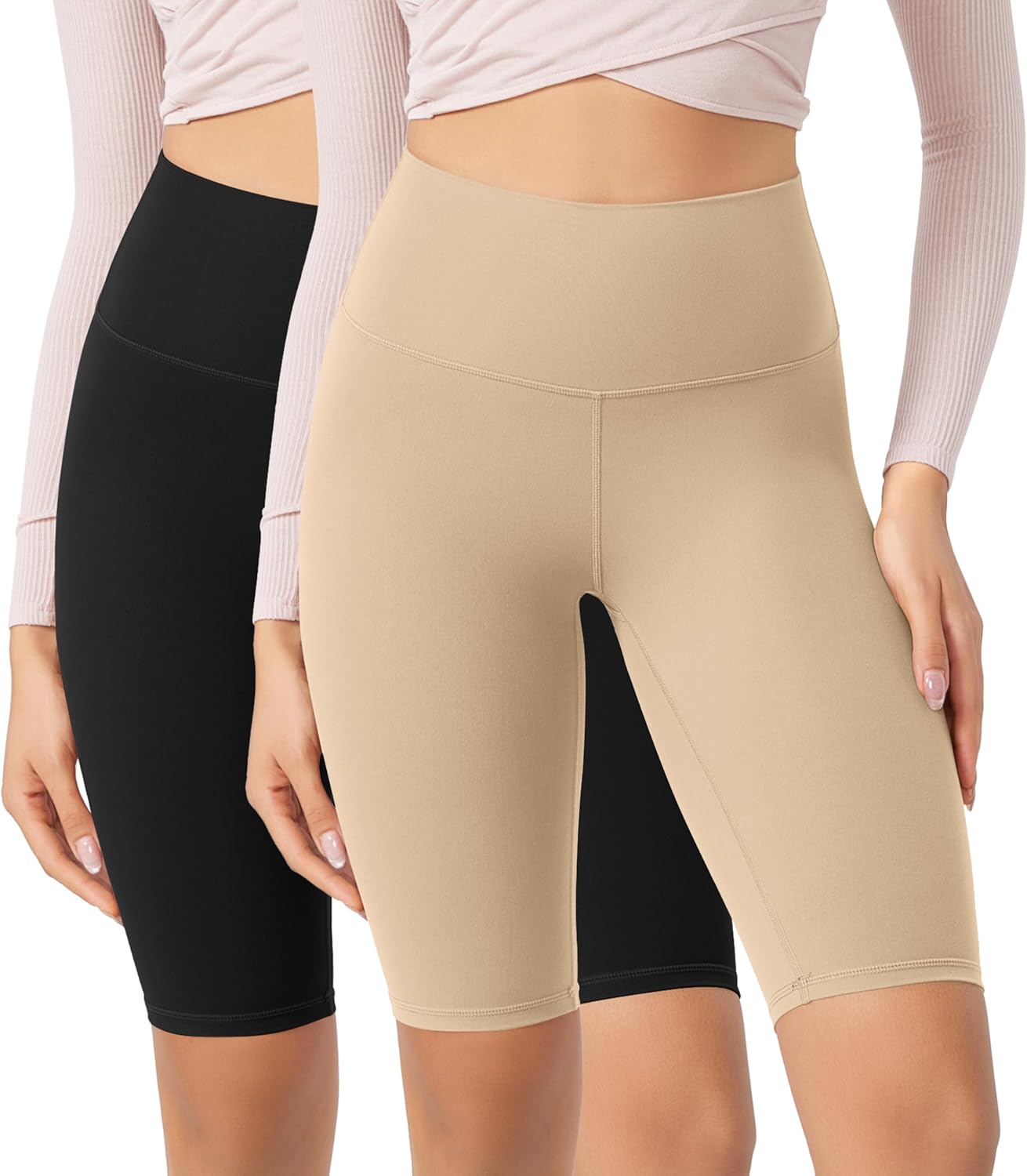 ODODOS ODCLOUD 2Pack Lounge Yoga Shorts for Women 4quot  6quot  8quot 10quot High Waist Buttery Soft Biker ShortsBlackbeige