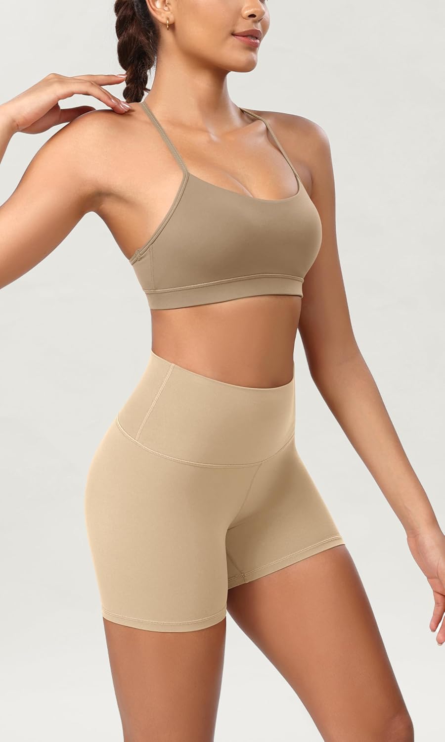 ODODOS ODCLOUD 2Pack Lounge Yoga Shorts for Women 4quot  6quot  8quot 10quot High Waist Buttery Soft Biker ShortsBlackbeige
