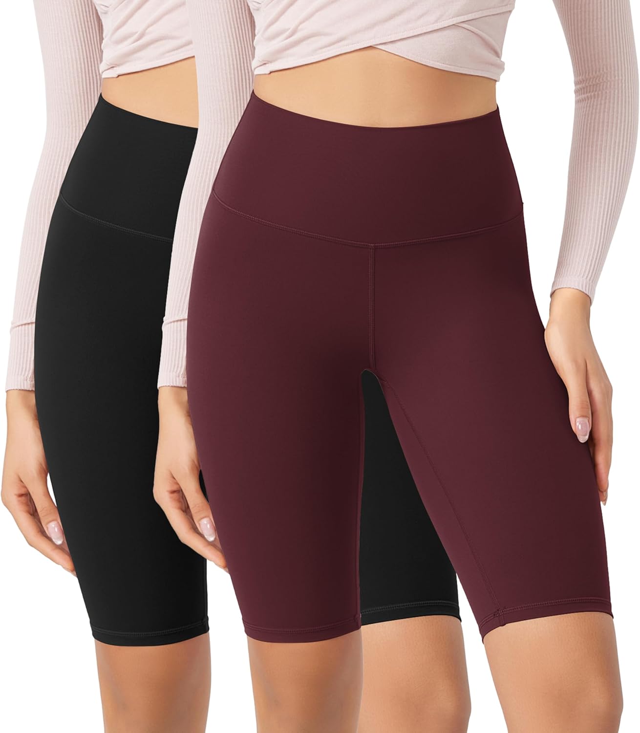 ODODOS ODCLOUD 2Pack Lounge Yoga Shorts for Women 4quot  6quot  8quot 10quot High Waist Buttery Soft Biker ShortsBlackburgundy