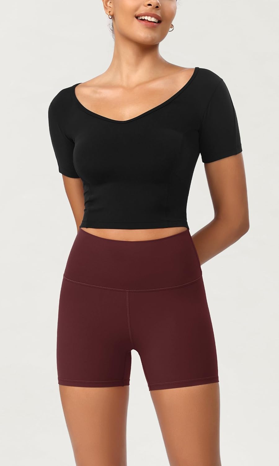 ODODOS ODCLOUD 2Pack Lounge Yoga Shorts for Women 4quot  6quot  8quot 10quot High Waist Buttery Soft Biker ShortsBlackburgundy