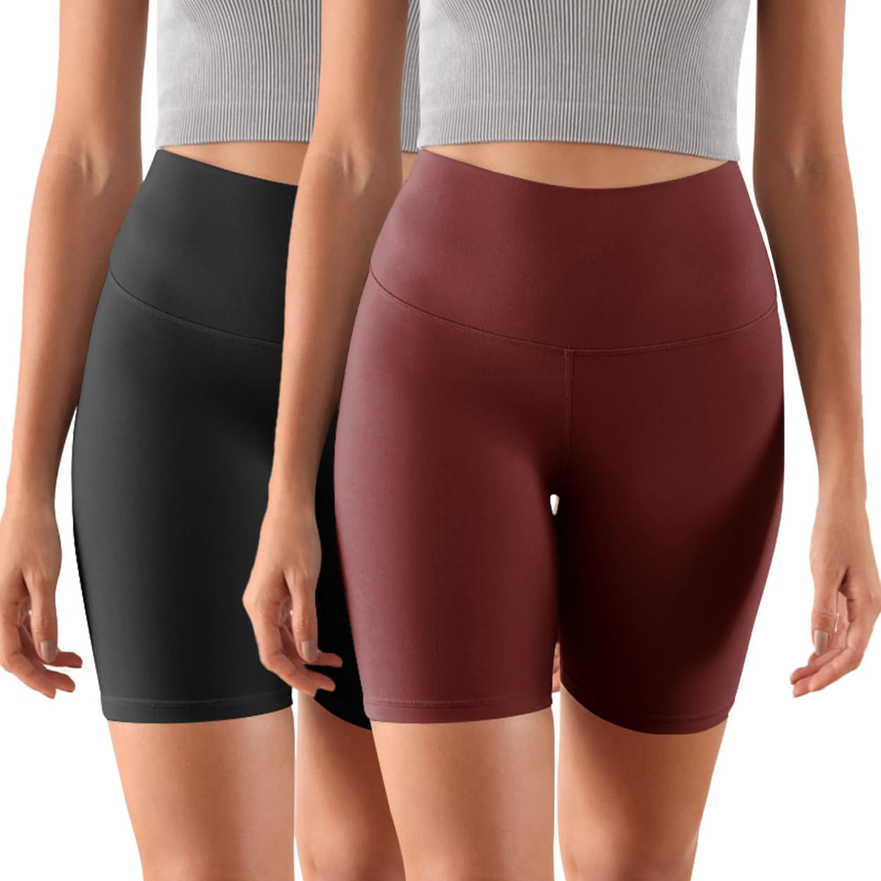 ODODOS ODCLOUD 2Pack Lounge Yoga Shorts for Women 4quot  6quot  8quot 10quot High Waist Buttery Soft Biker ShortsBlackburgundy