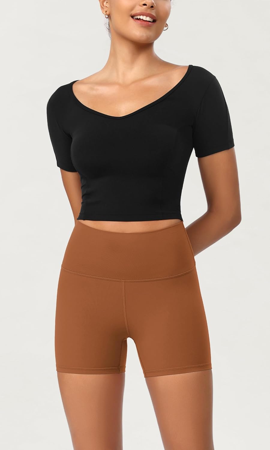 ODODOS ODCLOUD 2Pack Lounge Yoga Shorts for Women 4quot  6quot  8quot 10quot High Waist Buttery Soft Biker ShortsBlackcaramel