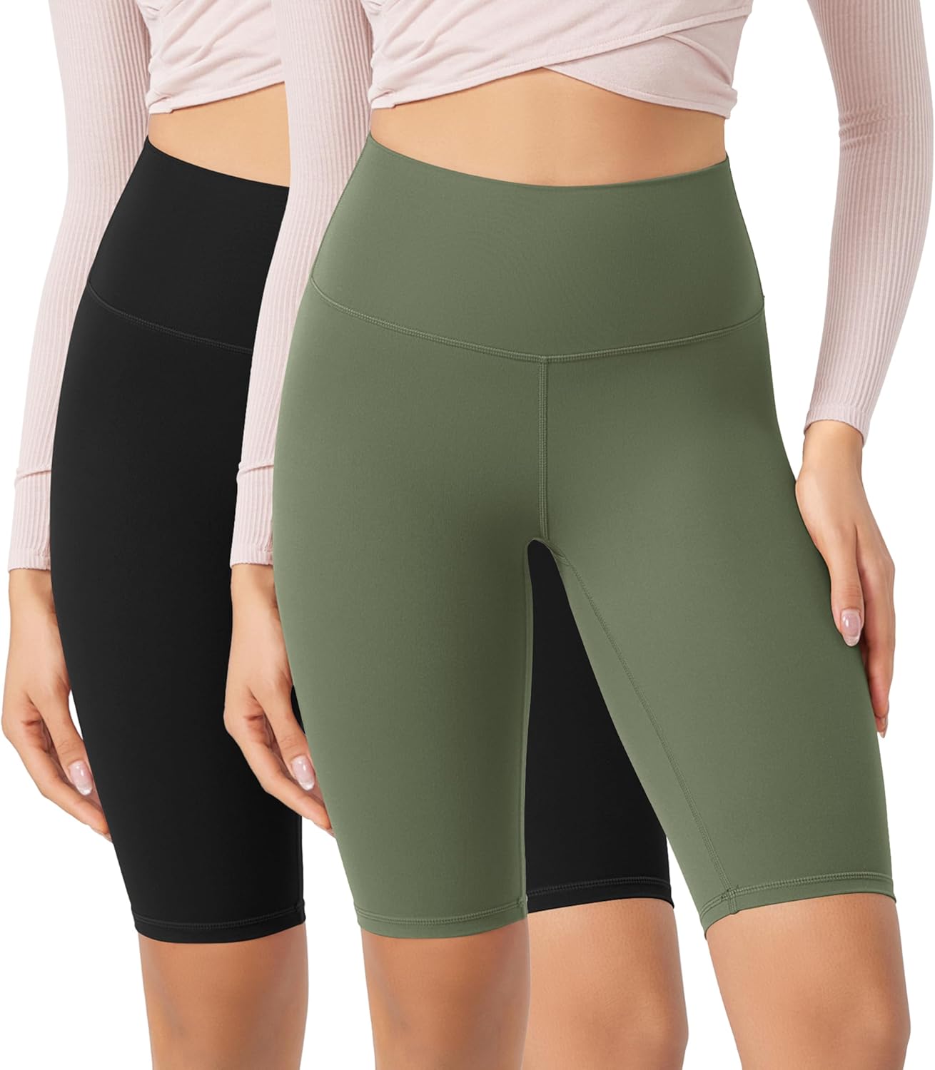 ODODOS ODCLOUD 2Pack Lounge Yoga Shorts for Women 4quot  6quot  8quot 10quot High Waist Buttery Soft Biker ShortsBlackdark Olive